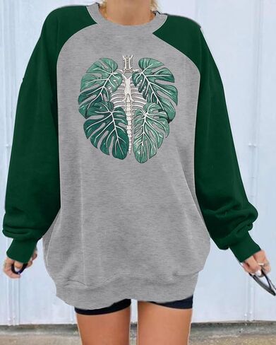 BANGELY Plant Skeleton Oversized Sweatshirt Women Funny Plant Lover Graphic Pullover Long Sleeve Shirts Casual Tops in Saudi Arabia