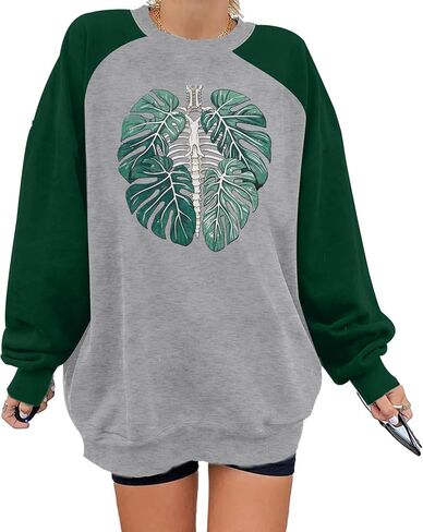 BANGELY Plant Skeleton Oversized Sweatshirt Women Funny Plant Lover Graphic Pullover Long Sleeve Shirts Casual Tops in Saudi Arabia