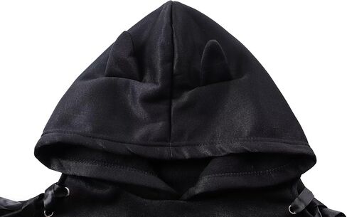 Women's Cat Ear Hoodie Long Sleeve Lace Up Pullover Cute Off Shoulder Hoodie Sweatshirt Crop Top in Saudi Arabia