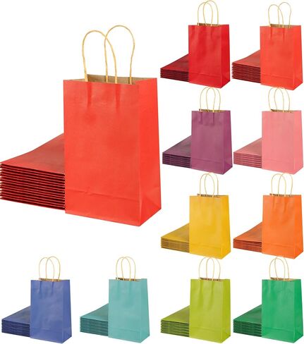 GITMIWS 60 Pack Colored Paper Bags with Handles, 8.25'' Small Rainbow Kraft Paper Gift Bags Bulk for Kids Crafts Birthday Party Supplies (10 Colors) in Saudi Arabia