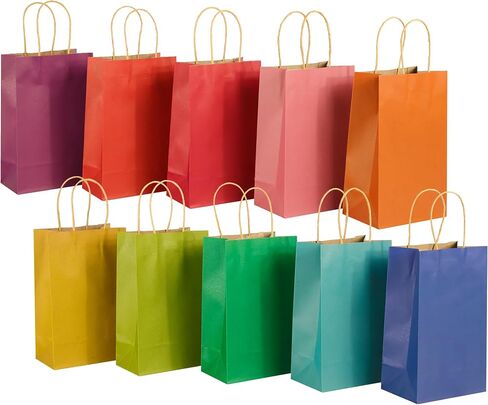 GITMIWS 60 Pack Colored Paper Bags with Handles, 8.25'' Small Rainbow Kraft Paper Gift Bags Bulk for Kids Crafts Birthday Party Supplies (10 Colors) in Saudi Arabia