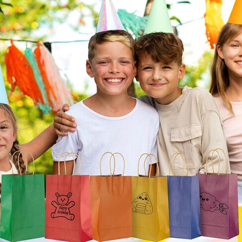 GITMIWS 60 Pack Colored Paper Bags with Handles, 8.25'' Small Rainbow Kraft Paper Gift Bags Bulk for Kids Crafts Birthday Party Supplies (10 Colors) in Saudi Arabia