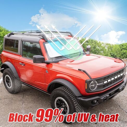 مظلة شمسية للزجاج الأمامي قابلة للطي متوافقة مع ملحقات فورد برونكو 2021-2024، حاجب الشمس للنافذة يحجب الأشعة فوق البنفسجية in Kuwait