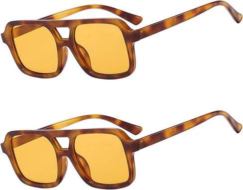 Retro Square Aviator Sunglasses for Women Men 70s Vintage Trendy Rectangle Sun Glasses UV Protection in Saudi Arabia