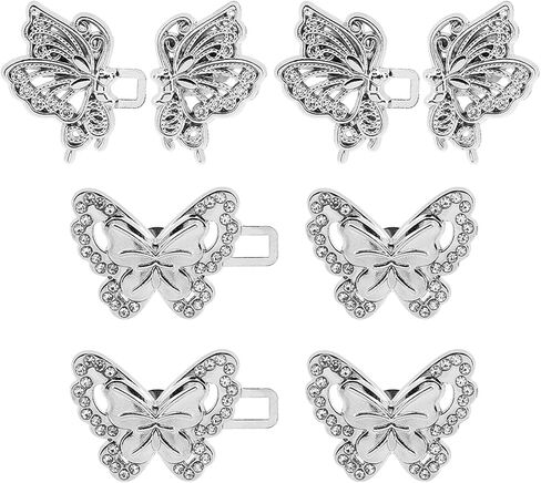 EMVANV 4pcs Pant Waist Tightener, Pant Waist Tightener, Butterfly Jeans Buttons for Loose Jeans, Adjustable & Detachable Crystal Pants Clips for Waist (Silver) in Saudi Arabia