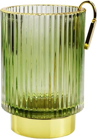 وعاء قلم زجاجي سميك لطيف حامل قلم رصاص مزخرف كوب لحامل فرشاة ماكياج المكتب للمكتب المنزلي (ذهبي) in Kuwait