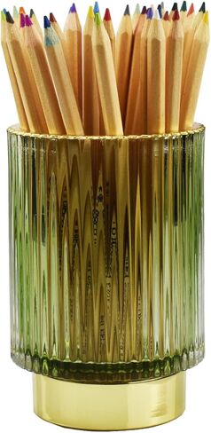 وعاء قلم زجاجي سميك لطيف حامل قلم رصاص مزخرف كوب لحامل فرشاة ماكياج المكتب للمكتب المنزلي (ذهبي) in Kuwait