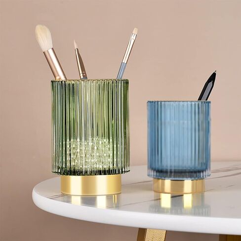 وعاء قلم زجاجي سميك لطيف حامل قلم رصاص مزخرف كوب لحامل فرشاة ماكياج المكتب للمكتب المنزلي (ذهبي) in Kuwait