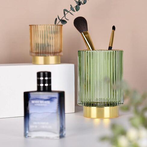 وعاء قلم زجاجي سميك لطيف حامل قلم رصاص مزخرف كوب لحامل فرشاة ماكياج المكتب للمكتب المنزلي (ذهبي) in Kuwait