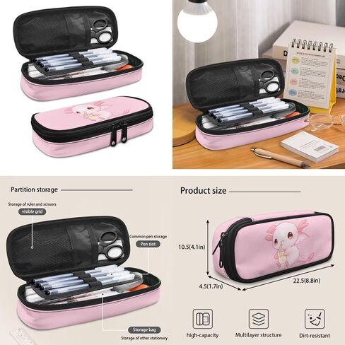 Axolotl Pencil Pouch for Kids Pink Pencil Case with Big Capacity Pencil Box for Girls High Capacity Bag Pouch Holder Zipper Pencil Bag in Saudi Arabia