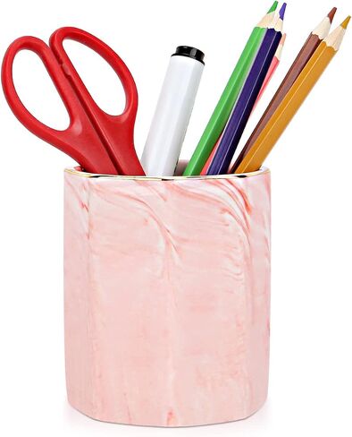 Pen Holder, Decorative Ceramic Pencil Cup and Makeup Brush Stationery Accessories Desktop Organizer for Home School Office, Cute Marble Pattern Durable Large Capacity (Green) in Saudi Arabia