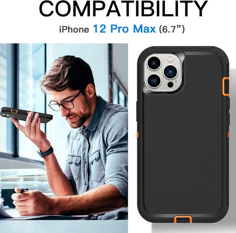 حافظة AICase متينة لهاتف iPhone 13 Pro Max/12 Pro Max، شديدة التحمل مكونة من 3 طبقات مناسبة للجيب، حماية متينة من الدرجة العسكرية، غطاء واقٍ مقاوم للصدمات/السقوط لهاتف iPhone 13 pro max/12 pro max 6.7"_1 in Kuwait
