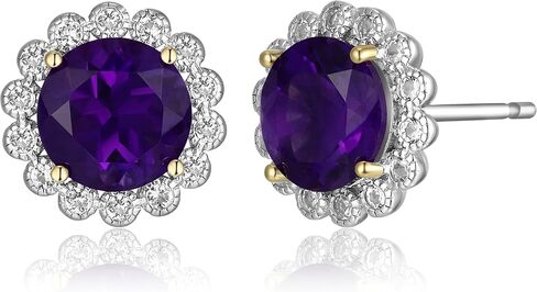 MORGAN & PAIGE Rhodium-Plated Sterling Silver Genuine or Lab-Created Gemstones Halo Stud Earrings for Women - Hypoallergenic and Nickel-Free, Choice of Birthstone Jewelry with Elegant Gift Box in Saudi Arabia