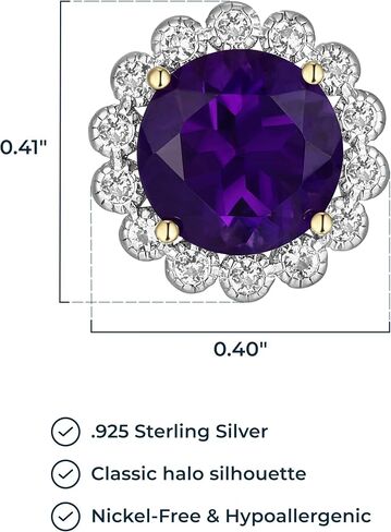 MORGAN & PAIGE Rhodium-Plated Sterling Silver Genuine or Lab-Created Gemstones Halo Stud Earrings for Women - Hypoallergenic and Nickel-Free, Choice of Birthstone Jewelry with Elegant Gift Box in Saudi Arabia