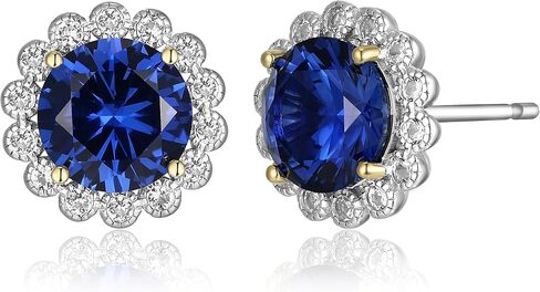 MORGAN & PAIGE Rhodium-Plated Sterling Silver Genuine or Lab-Created Gemstones Halo Stud Earrings for Women - Hypoallergenic and Nickel-Free, Choice of Birthstone Jewelry with Elegant Gift Box in Saudi Arabia