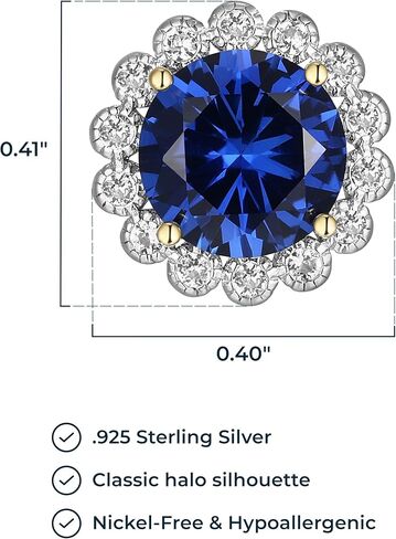 MORGAN & PAIGE Rhodium-Plated Sterling Silver Genuine or Lab-Created Gemstones Halo Stud Earrings for Women - Hypoallergenic and Nickel-Free, Choice of Birthstone Jewelry with Elegant Gift Box in Saudi Arabia