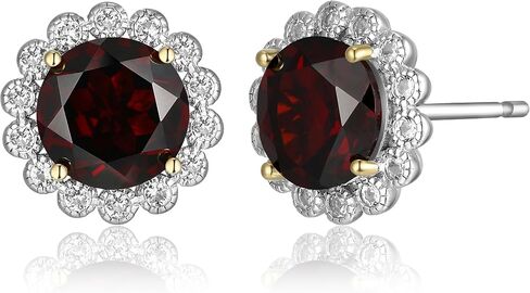 MORGAN & PAIGE Rhodium-Plated Sterling Silver Genuine or Lab-Created Gemstones Halo Stud Earrings for Women - Hypoallergenic and Nickel-Free, Choice of Birthstone Jewelry with Elegant Gift Box in Saudi Arabia
