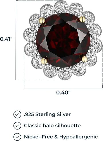 MORGAN & PAIGE Rhodium-Plated Sterling Silver Genuine or Lab-Created Gemstones Halo Stud Earrings for Women - Hypoallergenic and Nickel-Free, Choice of Birthstone Jewelry with Elegant Gift Box in Saudi Arabia
