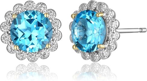 MORGAN & PAIGE Rhodium-Plated Sterling Silver Genuine or Lab-Created Gemstones Halo Stud Earrings for Women - Hypoallergenic and Nickel-Free, Choice of Birthstone Jewelry with Elegant Gift Box in Saudi Arabia