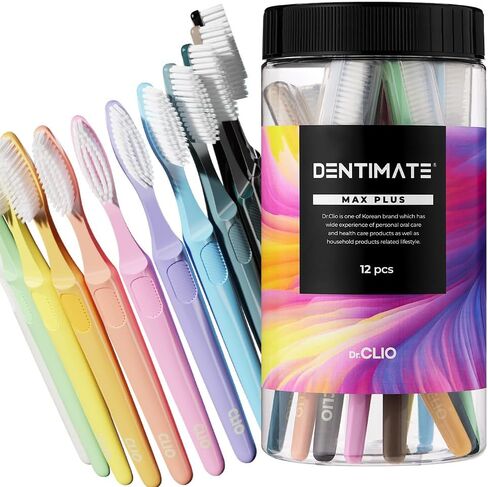 DENTIMATE MAX Plus Double Layered Bristles Soft Medium Toothbrush 12 Color 12 Packs in Saudi Arabia