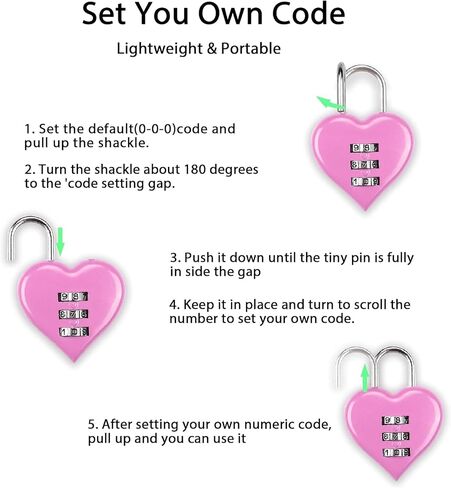 2Pcs Pink Combination Lock, Heart Shape 3 Digital Password Padlock, Mini Outdoor Combo Gate Lock for School Gym Locker, Fence Gate, Toolbox, Employee Hasp Locker Combination Padlocks and Hasps in Saudi Arabia