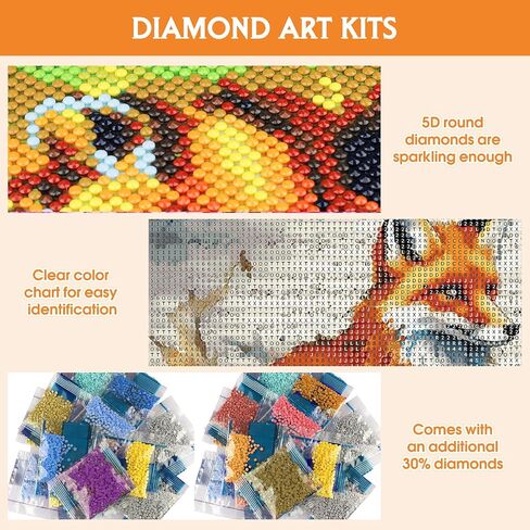 RICUVED Diamond Painting Kits for Adults, Fox Diamond Art Kits 5D Diamond Art for Beginner, Animal Diamond Painting by Number Kits Full Round Drill Art and Crafts for Gift Home Wall Decor 12x16 Inch in Saudi Arabia