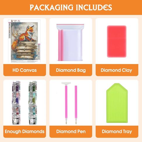 RICUVED Diamond Painting Kits for Adults, Fox Diamond Art Kits 5D Diamond Art for Beginner, Animal Diamond Painting by Number Kits Full Round Drill Art and Crafts for Gift Home Wall Decor 12x16 Inch in Saudi Arabia