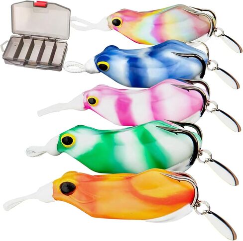 5Pcs Topwater Frog Lures Sets,Topwater Frog Lures, Topwater Bass Fishing Hollow Body Frog Lure with Weedless Hooks in Saudi Arabia