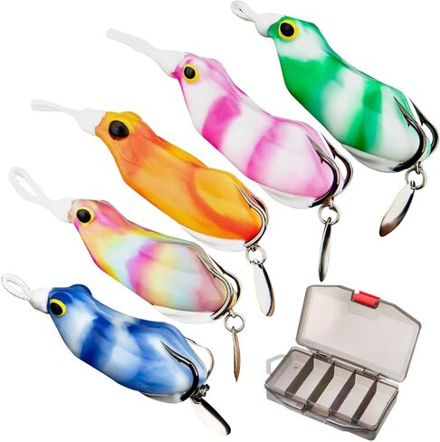 5Pcs Topwater Frog Lures Sets,Topwater Frog Lures, Topwater Bass Fishing Hollow Body Frog Lure with Weedless Hooks in Saudi Arabia