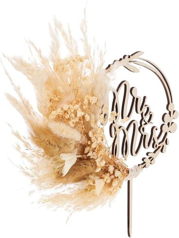 Luxshiny Boho Cake Topper Decorations Pampas Grass Flower Wreath Hoop Cake Topper for Wedding Bridal Baby Shower Birthday Party Supplies in Kuwait