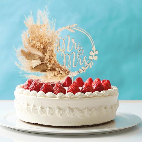 Luxshiny Boho Cake Topper Decorations Pampas Grass Flower Wreath Hoop Cake Topper for Wedding Bridal Baby Shower Birthday Party Supplies in Kuwait