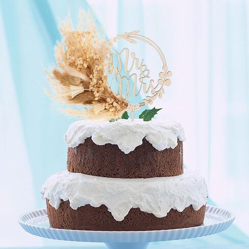 Luxshiny Boho Cake Topper Decorations Pampas Grass Flower Wreath Hoop Cake Topper for Wedding Bridal Baby Shower Birthday Party Supplies in Kuwait