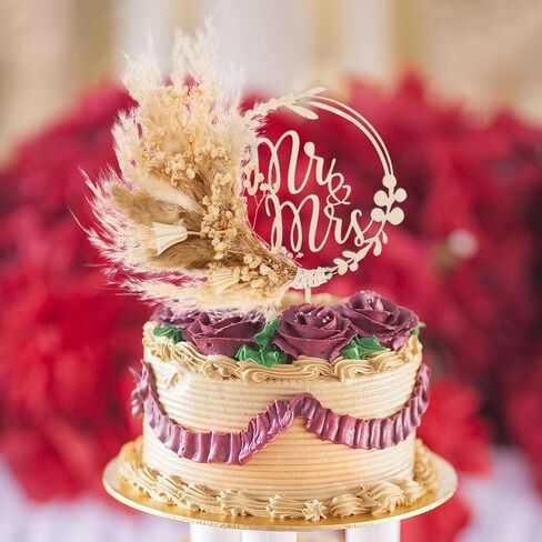 Luxshiny Boho Cake Topper Decorations Pampas Grass Flower Wreath Hoop Cake Topper for Wedding Bridal Baby Shower Birthday Party Supplies in Kuwait