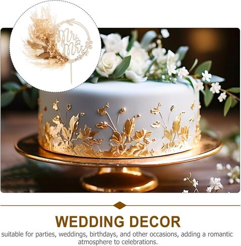 Luxshiny Boho Cake Topper Decorations Pampas Grass Flower Wreath Hoop Cake Topper for Wedding Bridal Baby Shower Birthday Party Supplies in Kuwait