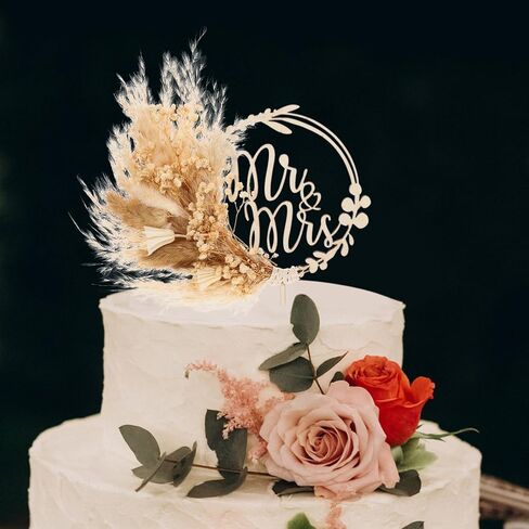 Luxshiny Boho Cake Topper Decorations Pampas Grass Flower Wreath Hoop Cake Topper for Wedding Bridal Baby Shower Birthday Party Supplies in Kuwait