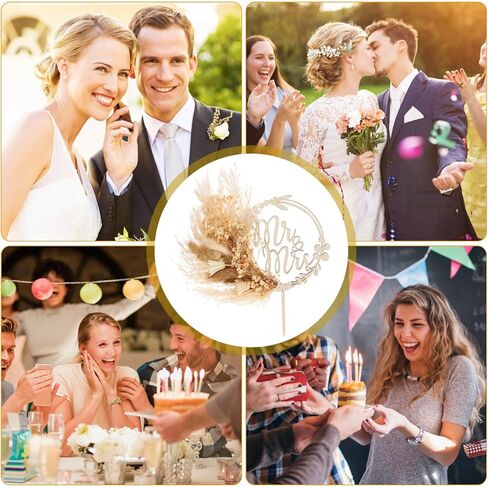 Luxshiny Boho Cake Topper Decorations Pampas Grass Flower Wreath Hoop Cake Topper for Wedding Bridal Baby Shower Birthday Party Supplies in Kuwait