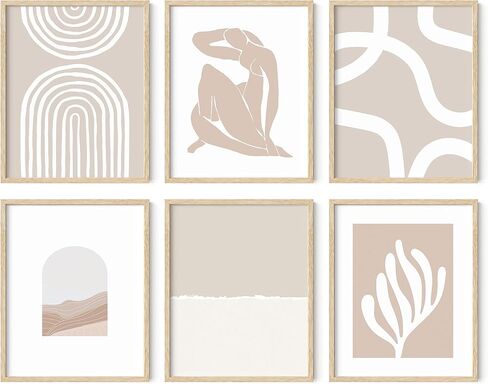 HAUS AND HUES Boho Frame Wall Art - Set of 6 Matisse Poster, Abstract Art Wall Decor, Frameable Boho Wall Art, Contemporary Frameable Art, Boho Wall Art with Frame (Beige Frame, 8x10) in Saudi Arabia