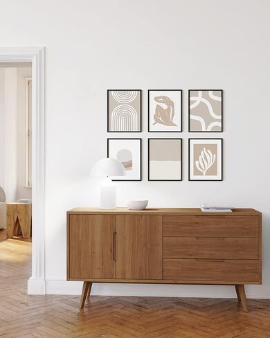 HAUS AND HUES Boho Frame Wall Art - Set of 6 Matisse Poster, Abstract Art Wall Decor, Frameable Boho Wall Art, Contemporary Frameable Art, Boho Wall Art with Frame (Beige Frame, 8x10) in Saudi Arabia