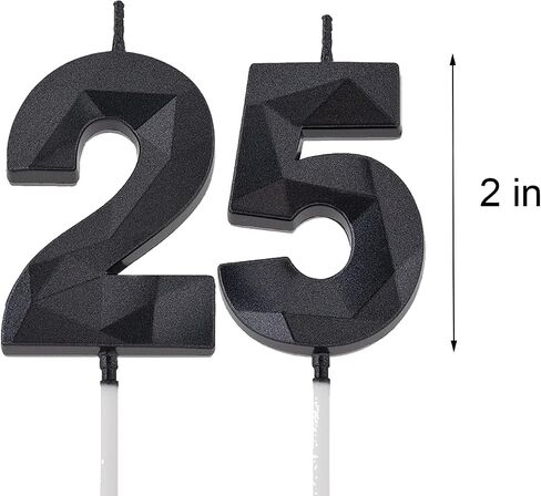 شموع عيد ميلاد سوداء مقاس 2 بوصة و52، شموع ماسية ثلاثية الأبعاد رقم 25 و52 لتزيين الكيك للرجال والنساء وحفلات أعياد الميلاد in Kuwait