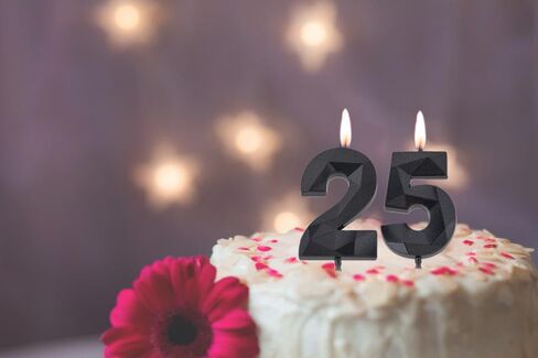 شموع عيد ميلاد سوداء مقاس 2 بوصة و52، شموع ماسية ثلاثية الأبعاد رقم 25 و52 لتزيين الكيك للرجال والنساء وحفلات أعياد الميلاد in Kuwait