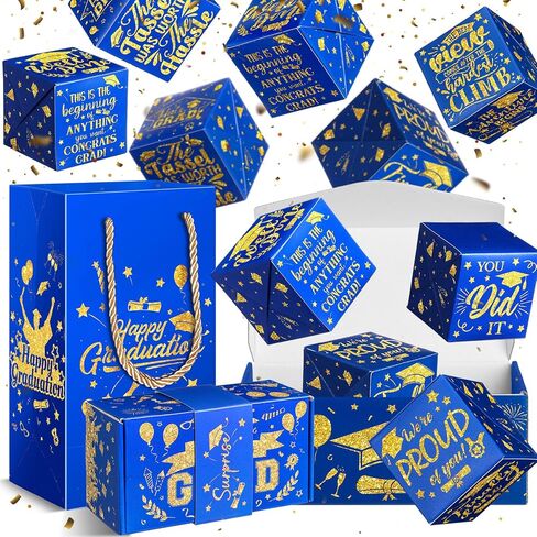 Tenceur 14 Pcs 2024 Black Gold Graduation Explosion Gift Boxes 12 Bounces Exploding Money Box DIY Congrats Grad Folding Bouncing Gift Box Money Cash Explosion Gift Box for Grad College Party Favors in Saudi Arabia