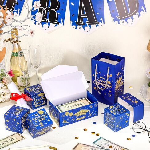 Tenceur 14 Pcs 2024 Black Gold Graduation Explosion Gift Boxes 12 Bounces Exploding Money Box DIY Congrats Grad Folding Bouncing Gift Box Money Cash Explosion Gift Box for Grad College Party Favors in Saudi Arabia