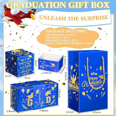 Tenceur 14 Pcs 2024 Black Gold Graduation Explosion Gift Boxes 12 Bounces Exploding Money Box DIY Congrats Grad Folding Bouncing Gift Box Money Cash Explosion Gift Box for Grad College Party Favors in Saudi Arabia