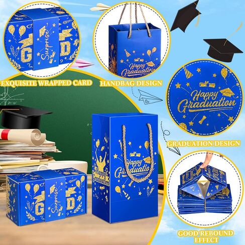 Tenceur 14 Pcs 2024 Black Gold Graduation Explosion Gift Boxes 12 Bounces Exploding Money Box DIY Congrats Grad Folding Bouncing Gift Box Money Cash Explosion Gift Box for Grad College Party Favors in Saudi Arabia