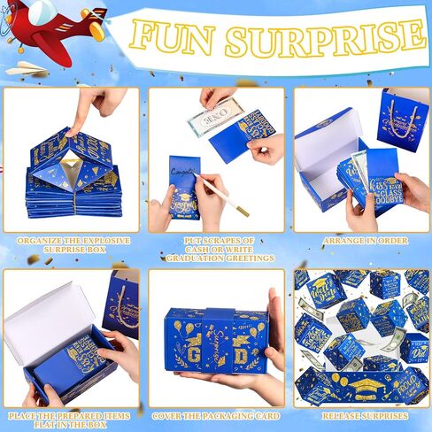Tenceur 14 Pcs 2024 Black Gold Graduation Explosion Gift Boxes 12 Bounces Exploding Money Box DIY Congrats Grad Folding Bouncing Gift Box Money Cash Explosion Gift Box for Grad College Party Favors in Saudi Arabia