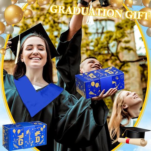 Tenceur 14 Pcs 2024 Black Gold Graduation Explosion Gift Boxes 12 Bounces Exploding Money Box DIY Congrats Grad Folding Bouncing Gift Box Money Cash Explosion Gift Box for Grad College Party Favors in Saudi Arabia