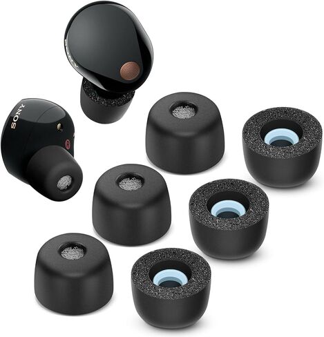 أطراف إسفنجية الذاكرة لجهاز Sony WF-1000XM5 مع شبكة غبار، أطراف أذن بديلة مضادة للانزلاق لسماعات الأذن اللاسلكية Sony True، تناسب علبة الشحن، إلغاء الضوضاء بشكل مثالي، 3 أزواج (كبير، أسود) in Kuwait