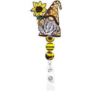 Bee Gnome with A Sunflower Retractable Name Card Badge Holder Reel with Alligator Clip, 24 inches Thick Pull Cord