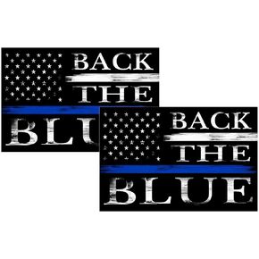 2 Pcs Back The Blue Bumper Sticker,Police Thin Blue Line Flag Blue Lives Matter Decal Honoring Law Enforcement Officers Sticker for Trucks Window Laptop Waterproof Décor 6X4 in(Heart)