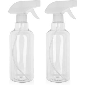 Heavy Duty Clear Plastic Spray Bottles 500ml/17oz 2 Pack, Leak Proof, Mist/Stream Adjustable Nozzle, Refillable, Professional Quality for Cleaning Solutions, Plants, Pet, Essential Oils, Hair